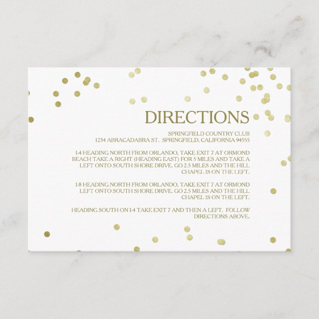 Faux Gold Foil Confetti Wedding Directions Insert (Front)
