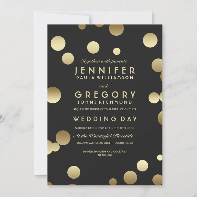 Faux Gold Foil Confetti Wedding Invitations (Front)