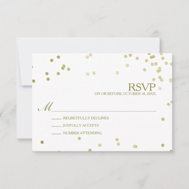 Faux Gold Foil Confetti Wedding RSVP Card (Front)