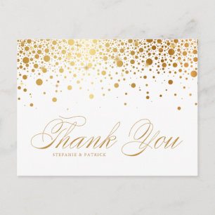 Faux Gold Foil Confetti Wedding Thank You Postcard