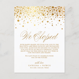 Faux Gold Foil Confetti White Wedding Elopement Announcement Postcard