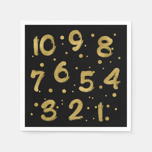 Faux Gold Foil Countdown New Year's Paper Napkins (Front)