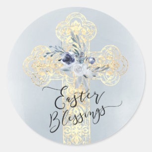 Faux gold foil Cross   Easter Classic Round Sticker