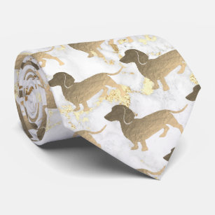 faux gold foil dachshund on marble  neck tie