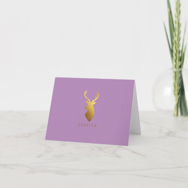 Faux Gold Foil Deer Head Note Card (Front)