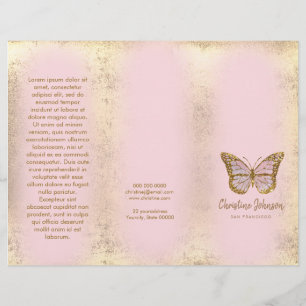 faux gold foil design pink butterfly brochure
