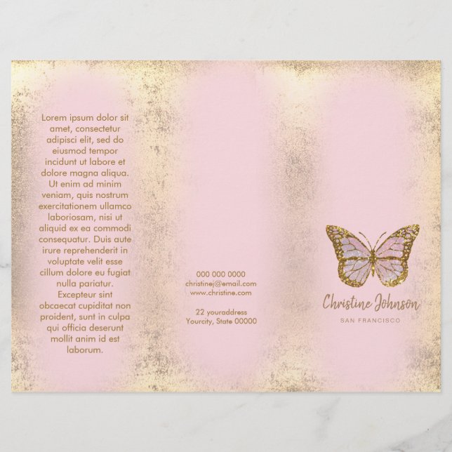 faux gold foil design pink butterfly brochure (Front)