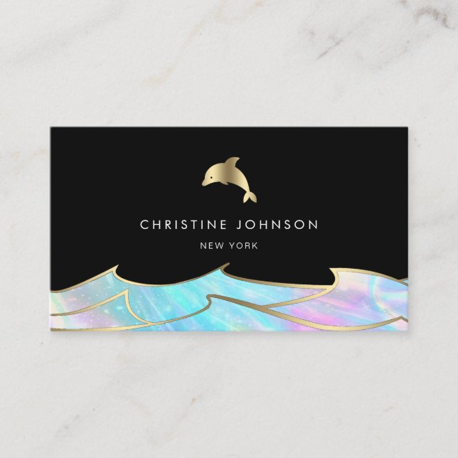 faux gold foil dolphin logo design business card (Front)