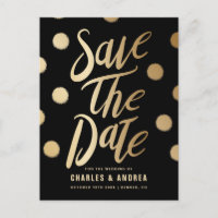 Faux Gold Foil Dots Modern Black Save the Date