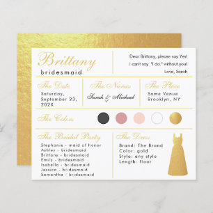 Faux Gold Foil Dress Bridesmaid Information Card