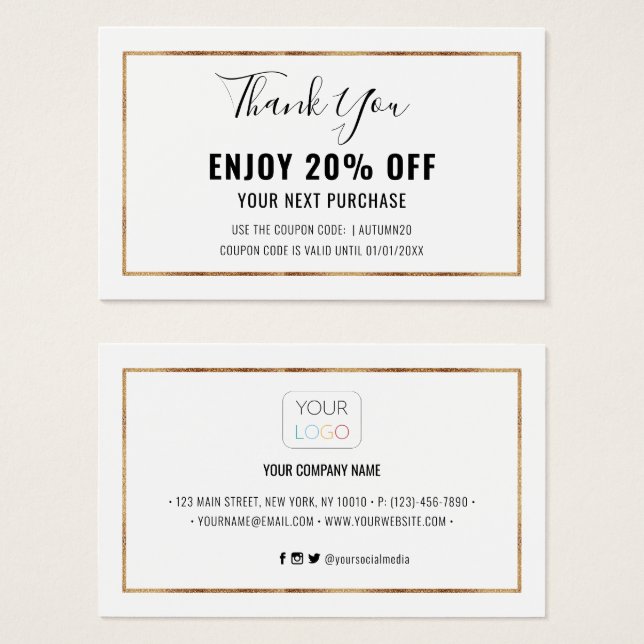 Faux Gold Foil Effect Frame Discount Coupon Card (Front & Back)