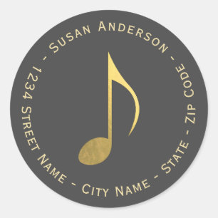 Faux Gold Foil Eighth Note Return Address Label