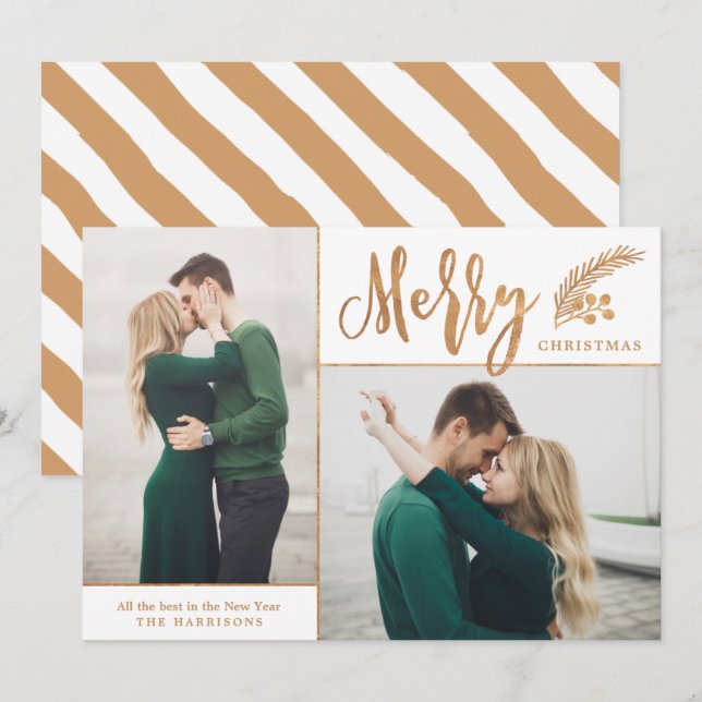 Faux Gold Foil Elegant Christmas Photo | White Holiday Card (Front/Back)
