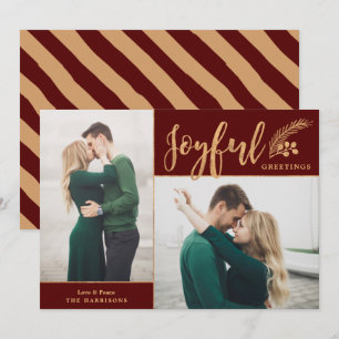 Faux Gold Foil Elegant Greetings Photo   Maroon Holiday Card