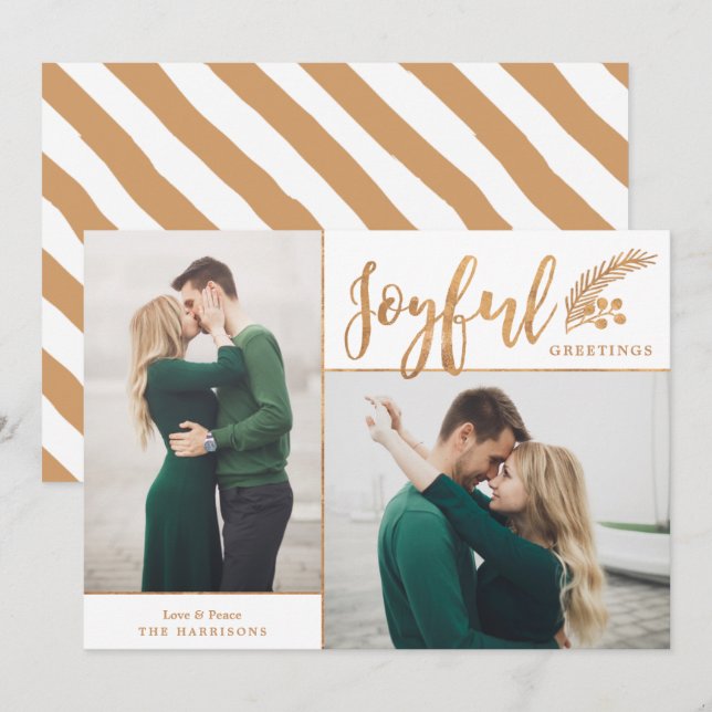 Faux Gold Foil Elegant Greetings Photo | White Holiday Card (Front/Back)