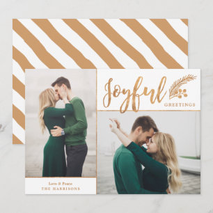 Faux Gold Foil Elegant Greetings Photo   White Holiday Card