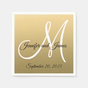 Faux Gold Foil Elegant Monogram Names Wedding Napkin