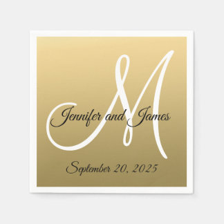 Faux Gold Foil Elegant Monogram Names Wedding Napkin