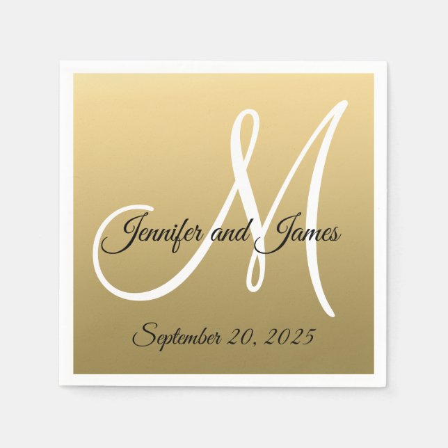 Faux Gold Foil Elegant Monogram Names Wedding Napkin (Front)