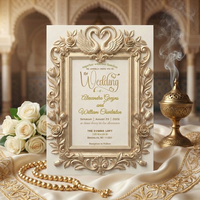 Faux Gold Foil Embossed Baroque Floral Wedding Invitation (Creator Uploaded)