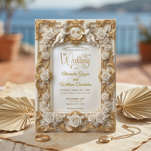 Faux Gold Foil Embossed Style Baroque Monogram Invitation (Creator Uploaded)