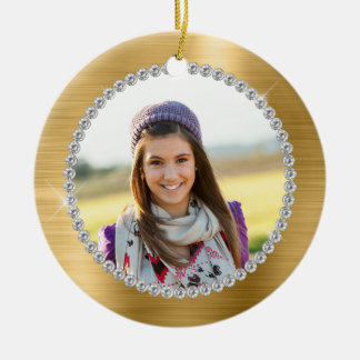 Faux Gold Foil Family Photo Monogram Ceramic Tree Decoration