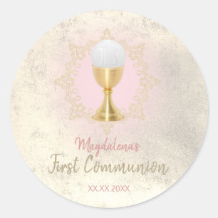 FAUX gold foil First Communion girl Classic Round Sticker