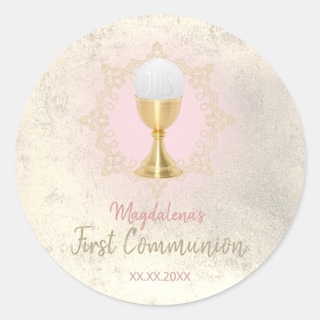 FAUX gold foil First Communion girl Classic Round Sticker (Front)