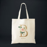 Faux Gold Foil Floral Letter B Monogram Bridesmaid Tote Bag<br><div class="desc">Feminine and elegant floral tote bag featuring watercolor illustrations of flowers,  greenery and faux foil monogram. Personalize by adding a name or short phrase. This monogram floral canvas bag will be perfect as a personalized gift.</div>