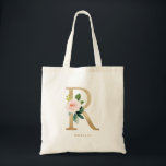 Faux Gold Foil Floral Letter R Monogram Bridesmaid Tote Bag<br><div class="desc">Feminine and elegant floral tote bag featuring watercolor illustrations of flowers,  greenery and faux foil monogram. Personalise by adding a name or short phrase. This letter R monogram floral canvas bag will be perfect as a personalised gift.</div>