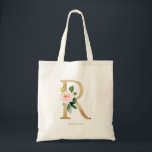 Faux Gold Foil Floral Letter R Monogram Bridesmaid Tote Bag<br><div class="desc">Feminine and elegant floral tote bag featuring watercolor illustrations of flowers,  greenery and faux foil monogram. Personalise by adding a name or short phrase. This letter R monogram floral canvas bag will be perfect as a personalised gift.</div>