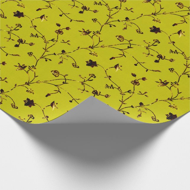 Faux Gold Foil Floral Vine Flowers Wrapping Paper (Corner)