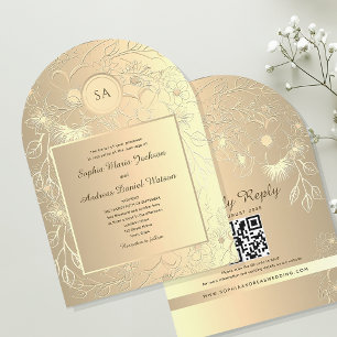 Faux Gold Foil Floral Wedding Invitation