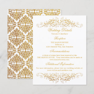 Faux Gold Foil Flourish Damask Wedding Details Invitation