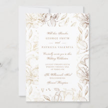 Faux Gold Foil Flowers Hand Drawn Elegant Wedding