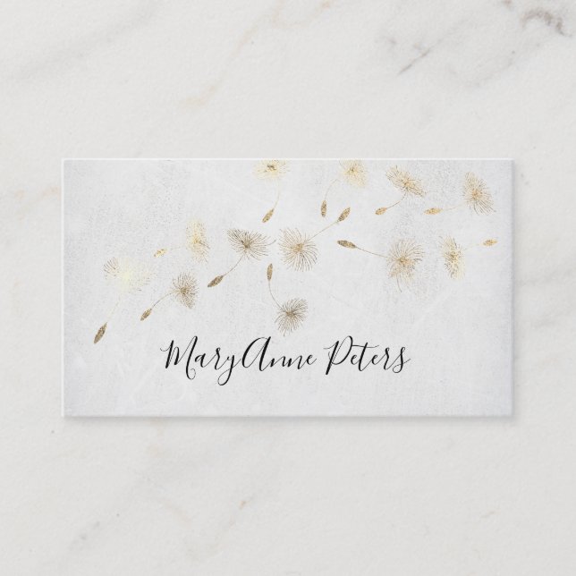 •faux gold foil flying dandelions business card (Front)
