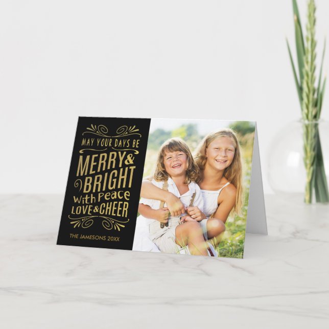 Faux Gold Foil Folded Photo Holiday Card (Front)