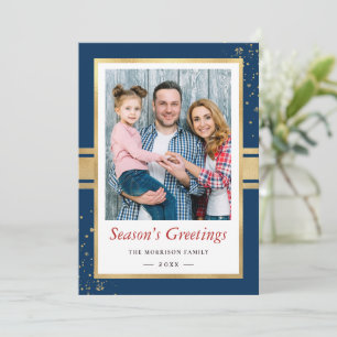 Faux Gold Foil Frame Season’s Greetings Photo Holiday Card