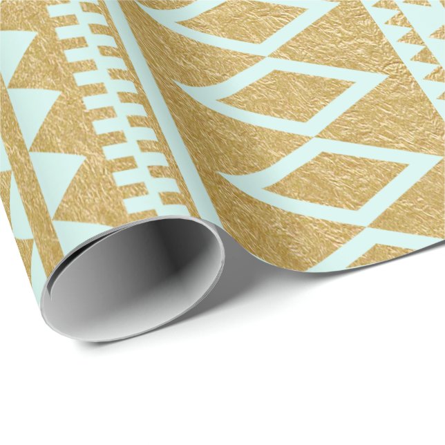 Faux Gold Foil Geometric Aztec Pattern Wrapping Paper (Roll Corner)