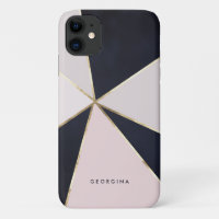 Faux Gold Foil Geometric Lines Blue and Pink