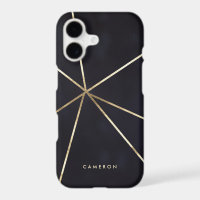 Faux Gold Foil Geometric Lines Navy Blue