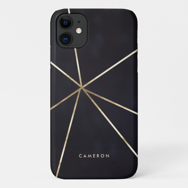 Faux Gold Foil Geometric Lines Navy Blue Case-Mate iPhone Case (Back)