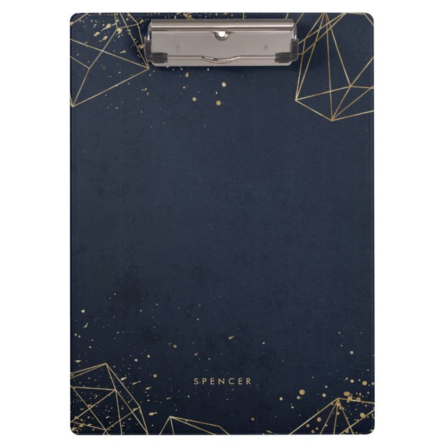 Faux Gold Foil Geometric Polygons Personalised Clipboard (Front)