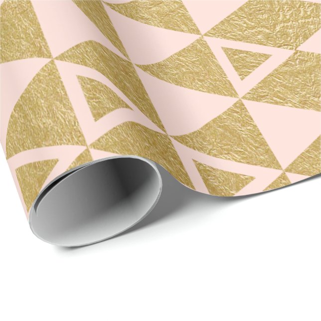 Faux Gold Foil Geometric Triangle Pattern Wrapping Paper (Roll Corner)