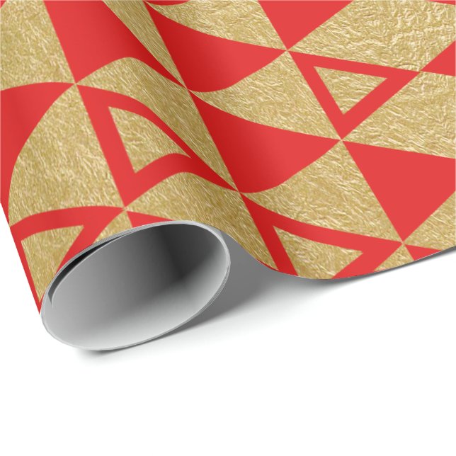 Faux Gold Foil Geometric Triangle Pattern Wrapping Paper (Roll Corner)