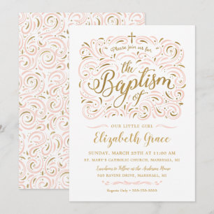 Faux Gold Foil Girl Baptism Invitation