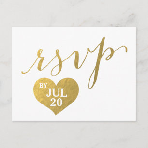 Faux Gold Foil Glam Heart   Wedding RSVP Postcard