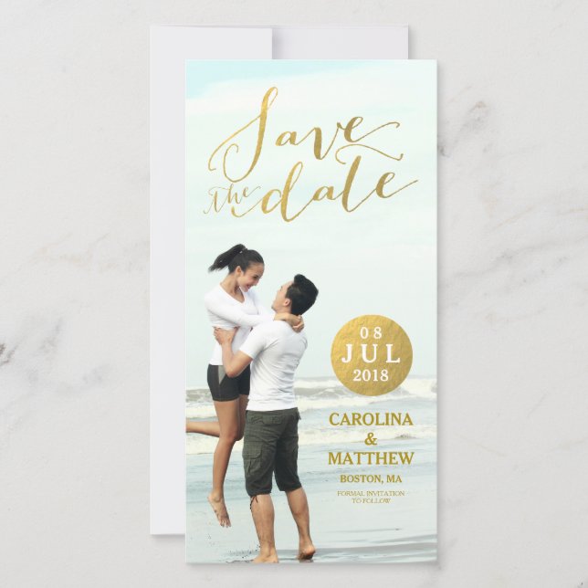 Faux Gold Foil Glamour | Save the Date Photo Card (Front)