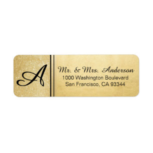 Faux Gold Foil Glitter Monogram Return Address