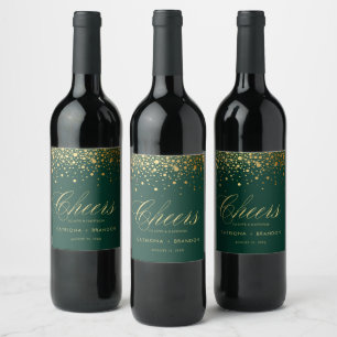 Faux Gold Foil & Green Confetti Dots Wedding Wine Label